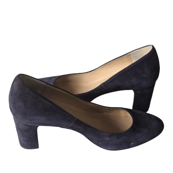 LK Bennett London Suede Pumps Sz 38 Blue Women Block Heel Comfort - Picture 1 of 11